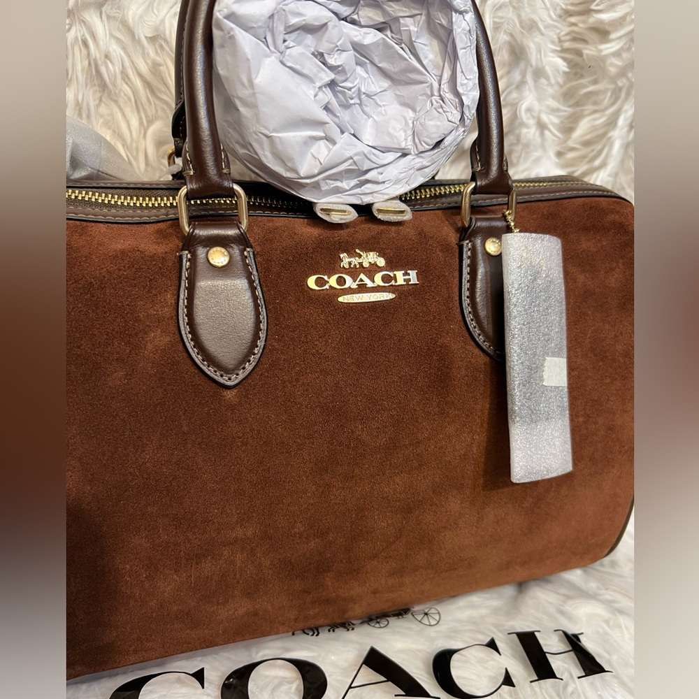 🤎🤎COACH Authentic Rowan Large Vintage Brown Suede Satchel Bag🤎🤎NWT - Picture 14 of 17